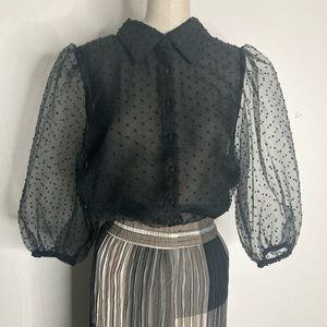 NWT sheer puff sleeve blouse with dot pattern